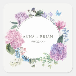 Pegatina Cuadrada Boda floral Hydrangea pintado a mano