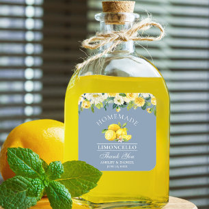 Pegatina Cuadrada Boda Floral Lemons Dusty Blue Limoncello
