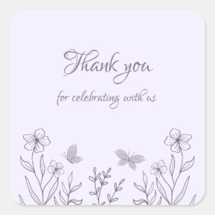 Pegatina Cuadrada Boda floral mauve elegante romántico