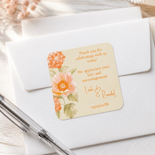 Pegatina Cuadrada Boda Floral Naranja (Subido por el creador)