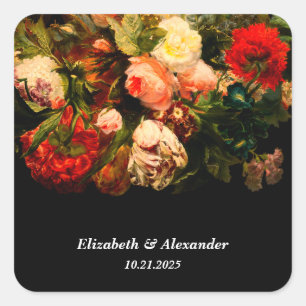Pegatina Cuadrada Boda floral oscura romántica y elegante