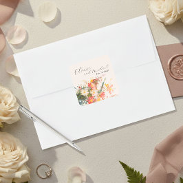 Pegatina Cuadrada Boda Floral Pintada con Rubor Romántico