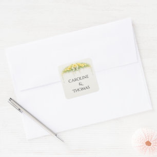 Pegatina Cuadrada Boda Floral Romántica Amarillo Canario de Freesia