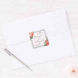 Pegatina Cuadrada Boda Floral Rubor Red Greenerenery Classic