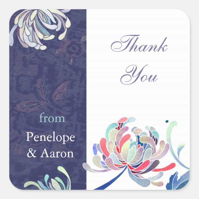 Pegatina Cuadrada Boda floral único gracias (Anverso)