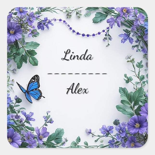 Pegatina Cuadrada Boda Floral Wreath (Anverso)