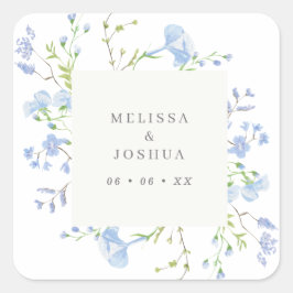Pegatina Cuadrada Boda Florals de color azul claro de regencia