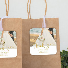 Pegatina Cuadrada Boda Foto Script Gracias Favor
