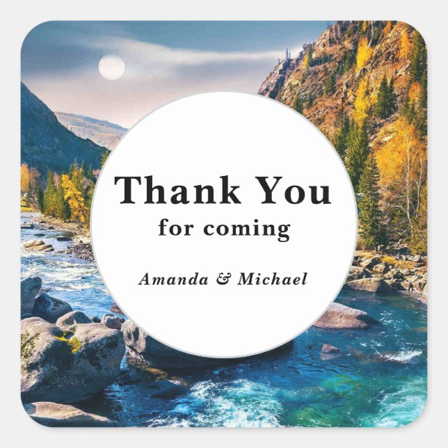 Pegatina Cuadrada Boda fotográfico panorámico del río y las montañas (Anverso)
