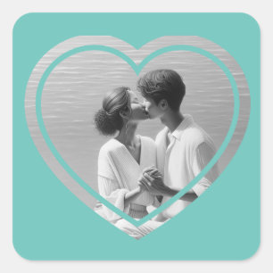 Pegatina Cuadrada Boda fotográfico personalizado con forma de corazó