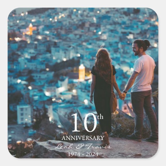 Pegatina Cuadrada Boda fotográfico personalizado de aniversario moda (Anverso)