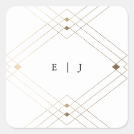 Pegatina Cuadrada Boda Gatsby de Decoro Geométrico Blanco Diamante O