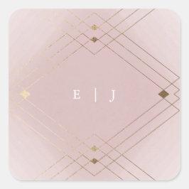 Pegatina Cuadrada Boda Gatsby de Decoro Geométrico Dorado Diamante