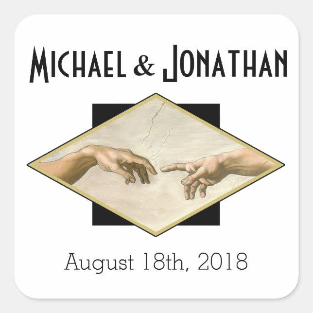 Pegatina Cuadrada Boda gay de arte clásico (Anverso)