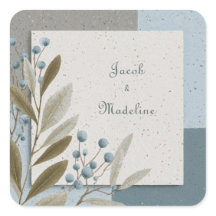 Boda geométrico botánico azul y neutro