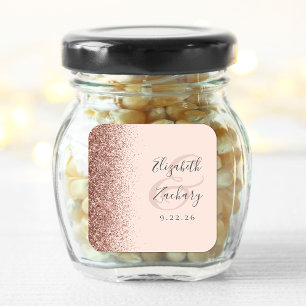 Pegatina Cuadrada Boda Glitter Rosa Dorado Moderno