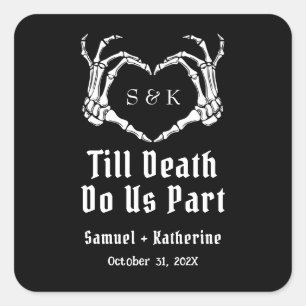 Pegatina Cuadrada Boda Gótico Romántico Skeleton Hand Halloween