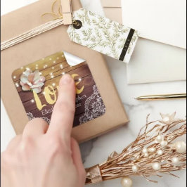 Pegatina Cuadrada Boda Gracias A Wood Floral String Lights Lace