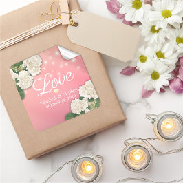 Pegatina Cuadrada Boda Gracias Hydrangea Flores de cadena Luces