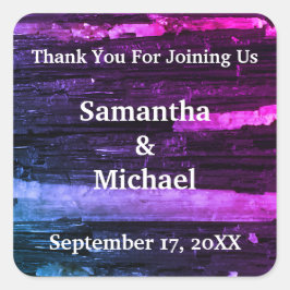 Pegatina Cuadrada Boda Gracias Neon Stripes Moderno Gracias Invitado