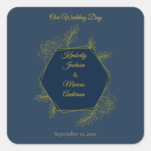 Pegatina Cuadrada Boda Hexágono Elegancia Dorada