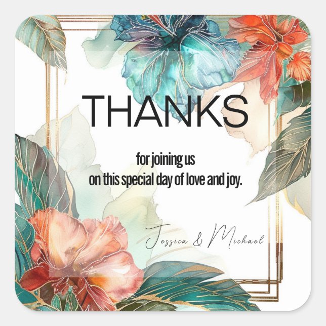 Pegatina Cuadrada 💗 Boda Hibiscus Serenade Paradise (Anverso)