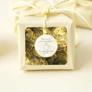 Pegatina Cuadrada Boda Ilusión de Gema Topacio Negro Dorado