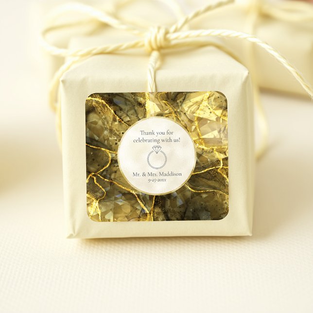 Pegatina Cuadrada Boda Ilusión de Gema Topacio Negro Dorado (Subido por el creador)