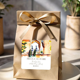 Pegatina Cuadrada Boda indio pavo real en el palacio Jaipur gracias 