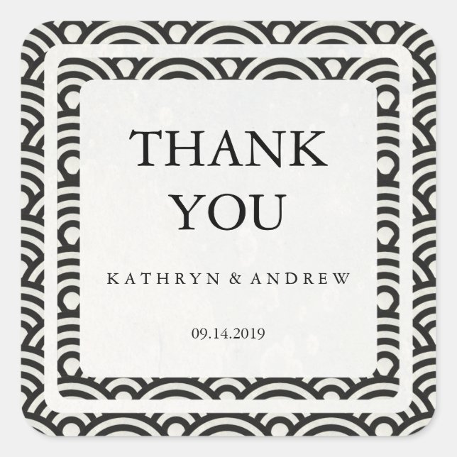 Pegatina Cuadrada Boda japonés Seigaiha Gracias/Personalizado Textos (Anverso)