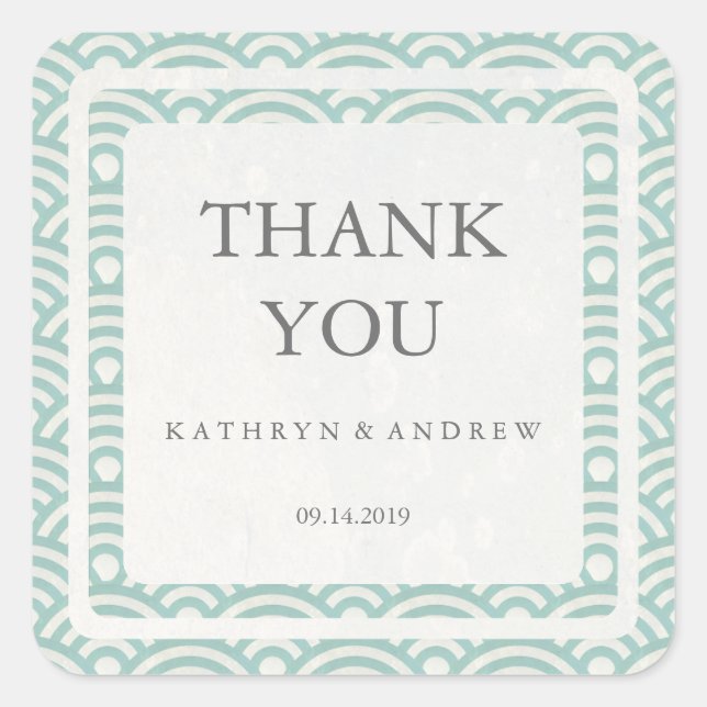 Pegatina Cuadrada Boda japonés Seigaiha Gracias/Personalizado Textos (Anverso)