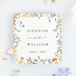 Pegatina Cuadrada Boda Jardín del marco de flores silvestres de prim
