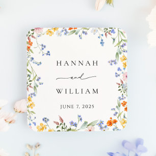 Pegatina Cuadrada Boda Jardín del marco de flores silvestres de prim