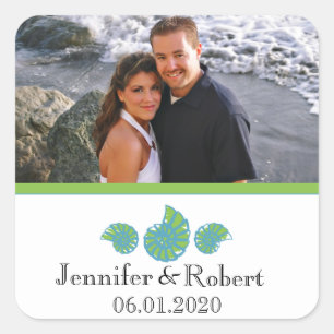 Pegatina Cuadrada Boda Lime Green y Turquoise Seashell