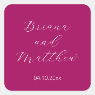 Pegatina Cuadrada Boda Magenta Escritura Minimalista