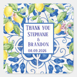 Pegatina Cuadrada Boda mediterráneo de lemones de azulejos portugues