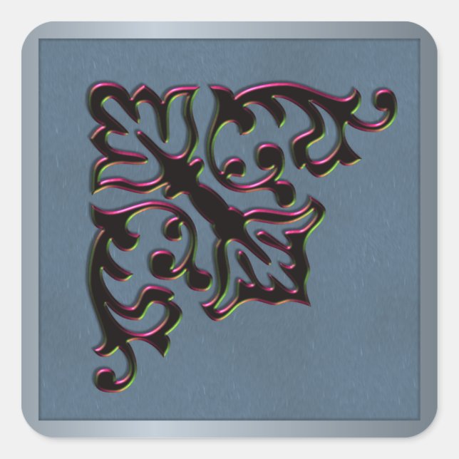 Pegatina Cuadrada Boda Metálico verde azulado y Crimson (Anverso)