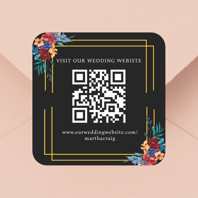 Pegatina Cuadrada Boda mexicano de flores de Fiesta Código QR Negro (Subido por el creador)