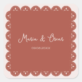 Pegatina Cuadrada Boda mexicano Papel Picado Terracotta