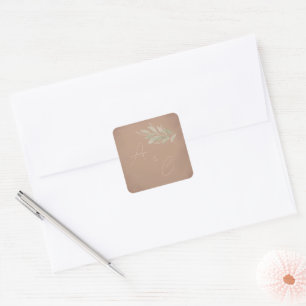Pegatina Cuadrada Boda minimalista boho de terracota