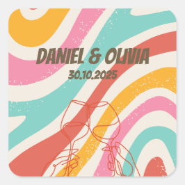 Pegatina Cuadrada Boda Minimalista colorido