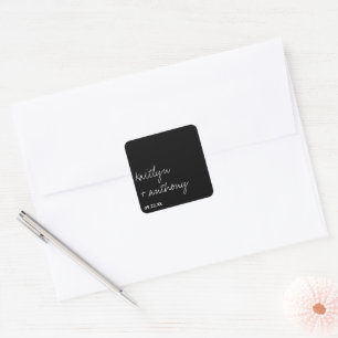 Pegatina Cuadrada Boda minimalista de escritura moderna en blanco y