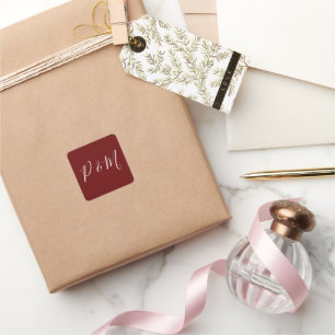 Pegatina Cuadrada Boda minimalista de rojo Borgoña y blanco