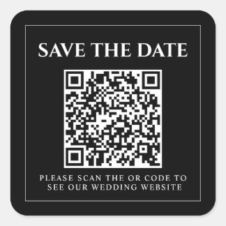 Pegatina Cuadrada Boda Minimalista Moderna en Negro QR Save The Date