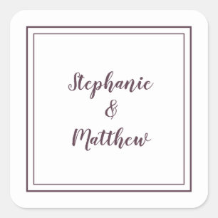 Pegatina Cuadrada Boda minimalista Moderno Favor Gracias Morado
