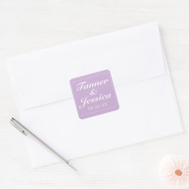 Pegatina Cuadrada Boda Minimalista moderno suave morado y blanco