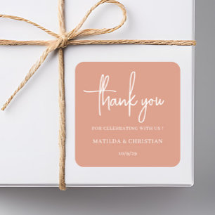Pegatina Cuadrada Boda minimalista Peach
