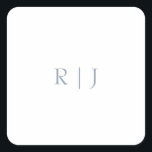 Pegatina Cuadrada Boda mínimo de las iniciaciones del monograma azul<br><div class="desc">Diseñado con plantilla de texto para iniciales monogramadas que puede personalizar!</div>