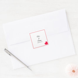 Pegatina Cuadrada Boda moderado de corazón rojo