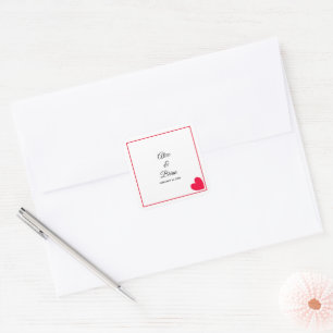 Pegatina Cuadrada Boda moderado de corazón rojo